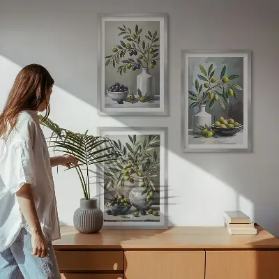 Sada obrazů do obývacího pokoje keramické olivy v šedé barvě