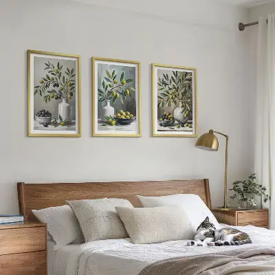 Sada obrazů do obývacího pokoje keramické olivy v šedé barvě