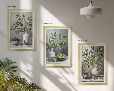 Sada obrazů do obývacího pokoje keramické olivy v šedé barvě