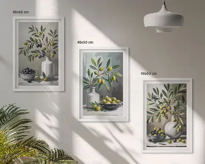Sada obrazů do obývacího pokoje keramické olivy v šedé barvě