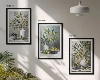 Sada obrazů do obývacího pokoje keramické olivy v šedé barvě