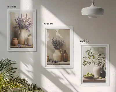 Sada 3 obrazů květiny ve vázách s olivami