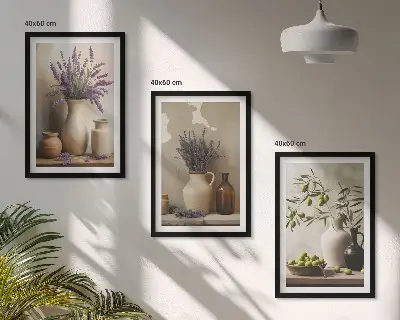 Sada 3 obrazů květiny ve vázách s olivami