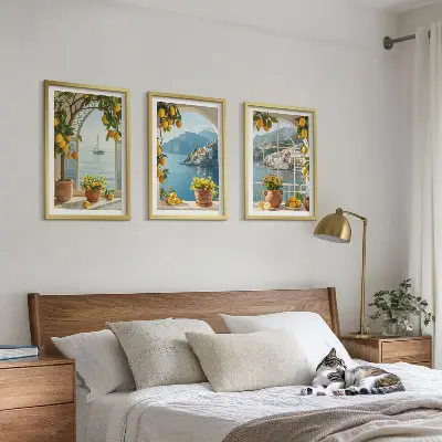 Květiny citronů z mořského města sada 3 obrazů