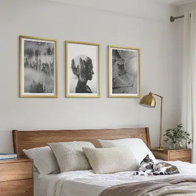 Sada 3 obrazů lesní mlha s portrétem stromu a pampeliškou