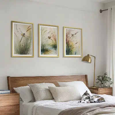 Vážky a trávy akvarel sada 3 obrazů