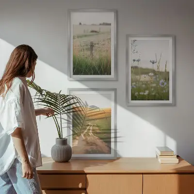 Sada obrazů do obývacího pokoje s motivem krajiny s polní cestou v přírodě