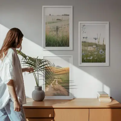 Sada obrazů do obývacího pokoje s motivem krajiny s polní cestou v přírodě