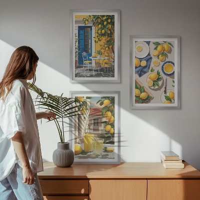 Sada 3 obrazů Citronová zahrada s nápoji