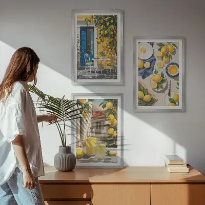 Citronová zahrada s nápoji sada 3 obrazů