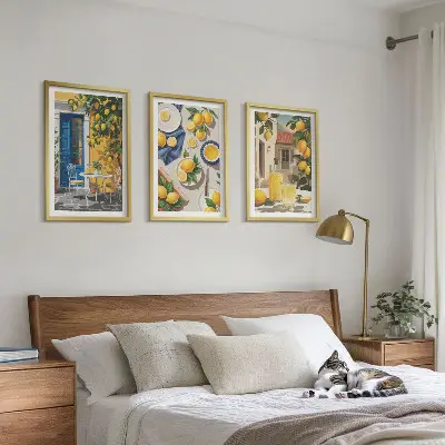Citronová zahrada s nápoji sada 3 obrazů