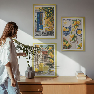Sada 3 obrazů Citronová zahrada s nápoji