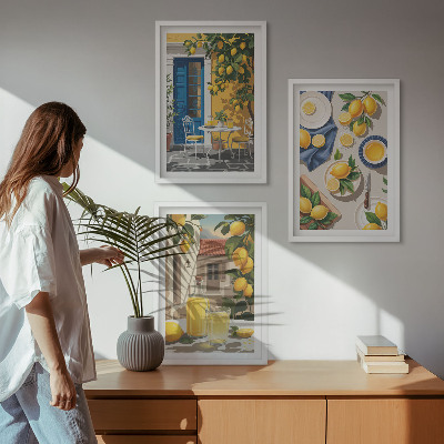 Sada 3 obrazů Citronová zahrada s nápoji
