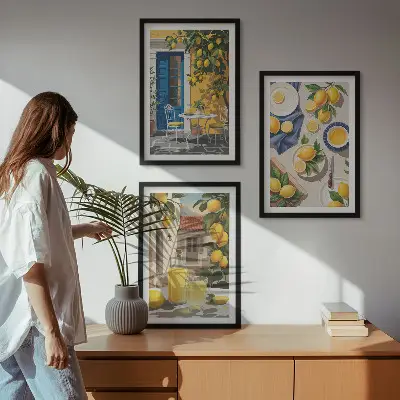 Citronová zahrada s nápoji sada 3 obrazů