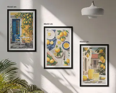 Citronová zahrada s nápoji sada 3 obrazů