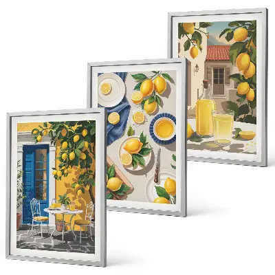 Citronová zahrada s nápoji sada 3 obrazů