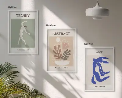 Kompozice obrazů na stěnu se stylovými rostlinnými motivy v duchu Matisse