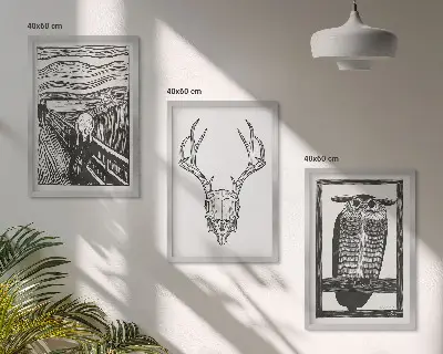Kompozice obrazů na stěnu grafika křičící lebky se sovou