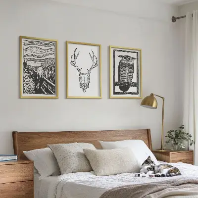 Kompozice obrazů na stěnu grafika křičící lebky se sovou