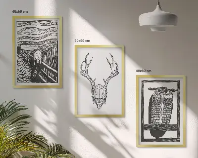 Kompozice obrazů na stěnu grafika křičící lebky se sovou