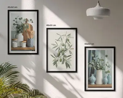 Sada obrazů do obývacího pokoje se zelenými eukalyptovými olivami