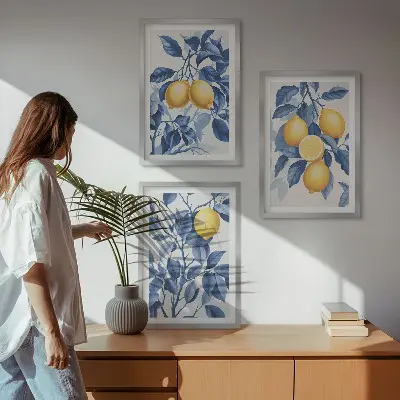 Obrazová sada na stěnu citronové větve s modrými listy