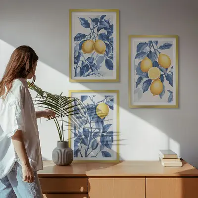 Obrazová sada na stěnu citronové větve s modrými listy
