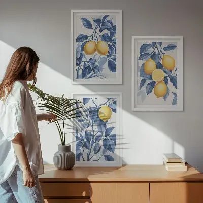 Obrazová sada na stěnu citronové větve s modrými listy