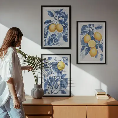 Obrazová sada na stěnu citronové větve s modrými listy