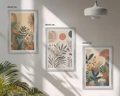 Sada obrazů do obývacího pokoje s rostlinnými motivy v tlumených barvách