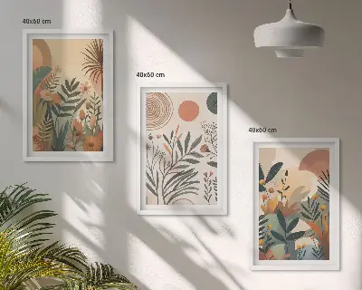 Sada obrazů do obývacího pokoje s rostlinnými motivy v tlumených barvách