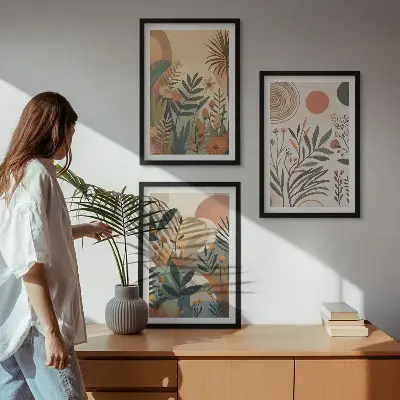 Sada obrazů do obývacího pokoje s rostlinnými motivy v tlumených barvách