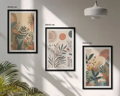 Sada obrazů do obývacího pokoje s rostlinnými motivy v tlumených barvách