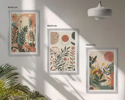 Sada 3 obrazů vintage pastelové rostlinné vzory