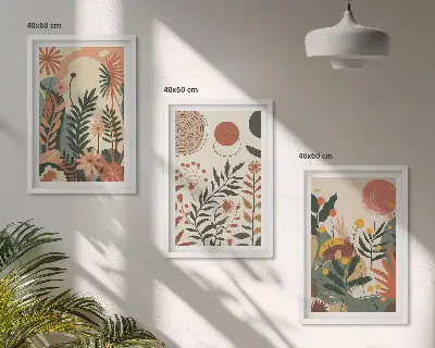 Sada 3 obrazů vintage pastelové rostlinné vzory