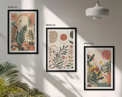 Sada 3 obrazů vintage pastelové rostlinné vzory