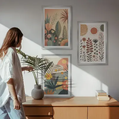 Kompozice obrazů na stěnu s boho rostlinnými motivy přírody