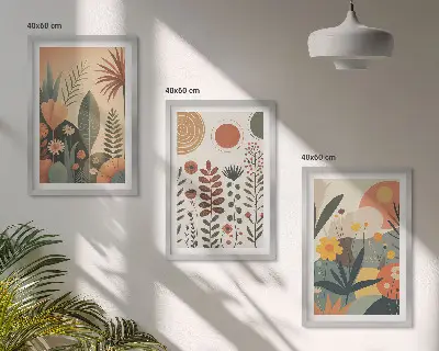 Kompozice obrazů na stěnu s boho rostlinnými motivy přírody