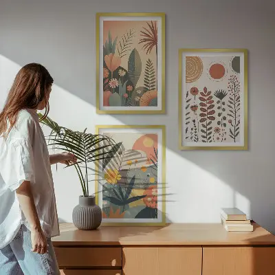 Kompozice obrazů na stěnu s boho rostlinnými motivy přírody