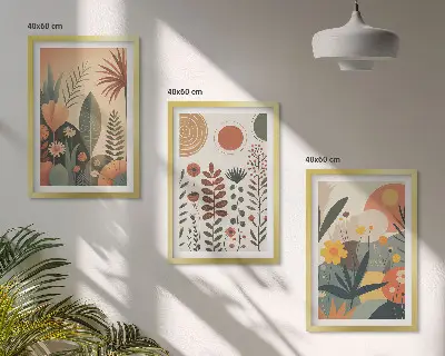 Kompozice obrazů na stěnu s boho rostlinnými motivy přírody