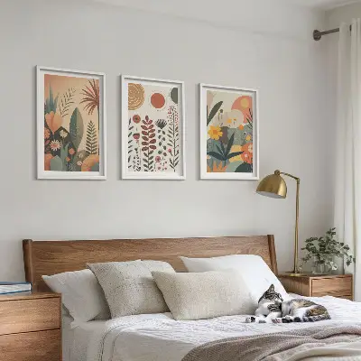 Kompozice obrazů na stěnu s boho rostlinnými motivy přírody