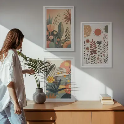 Kompozice obrazů na stěnu s boho rostlinnými motivy přírody