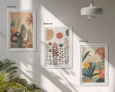 Kompozice obrazů na stěnu s boho rostlinnými motivy přírody