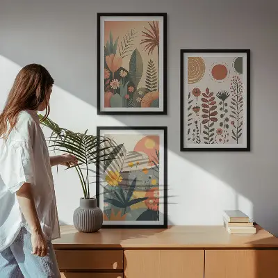 Kompozice obrazů na stěnu s boho rostlinnými motivy přírody