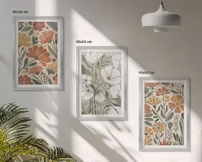 Sada obrazů do obývacího pokoje květinové vzory v oranžovozeleném provedení