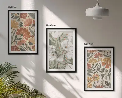 Sada obrazů do obývacího pokoje květinové vzory v oranžovozeleném provedení