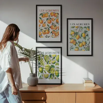Sada obrazů do obývacího pokoje s ovocnými a citrusovými pastelovými vzory