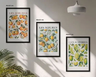 Sada obrazů do obývacího pokoje s ovocnými a citrusovými pastelovými vzory
