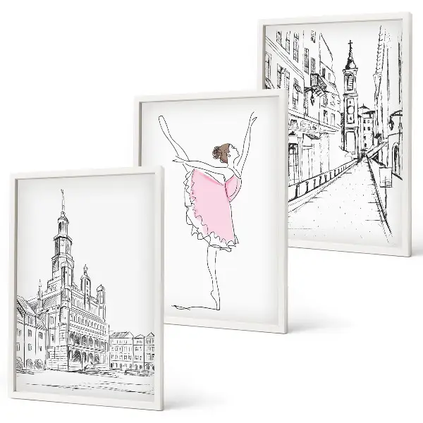 Sada 3 obrazů stylové baletky a architektura