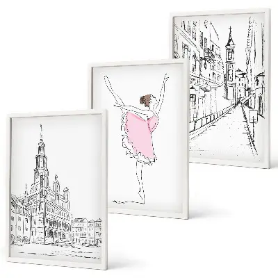 Sada 3 obrazů stylové baletky a architektura